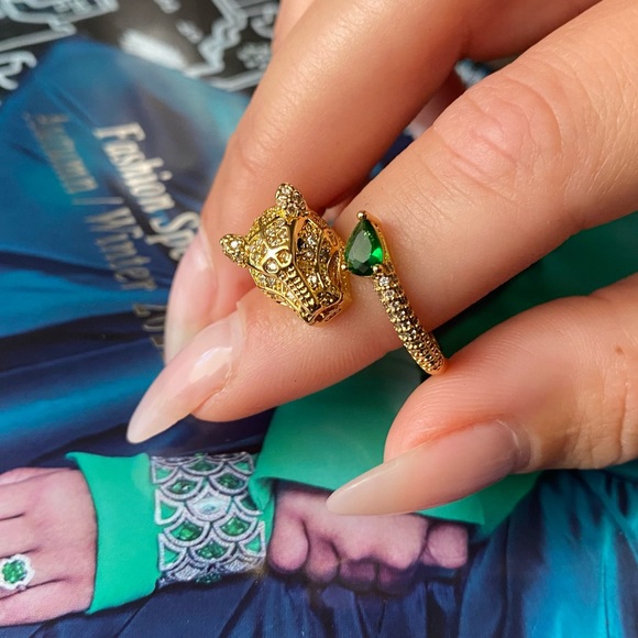 AUTH gold plated and zirconia luxury panthère ring STUNNING - Picture 4 of 14
